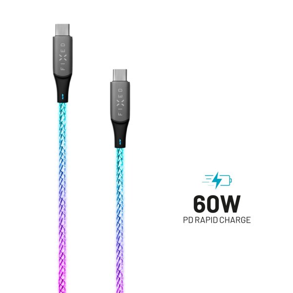 Fast kabel Lysende RGB LED USB-C til USB-C 1.2m
