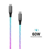 Fast kabel Lysende RGB LED USB-C til USB-C 1.2m