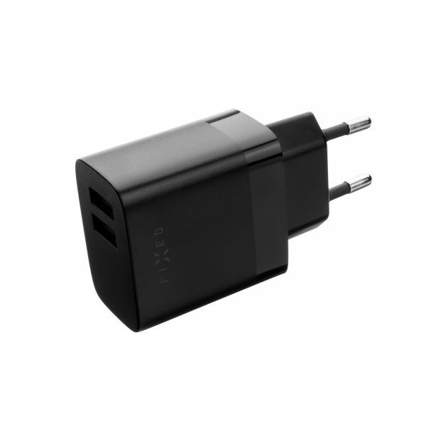 Fixed Oplader med USB-C Kabel 1m 2xUSB-A 17W Sort
