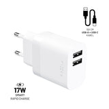 Fixed Oplader med USB-C Kabel 1m 2xUSB-A 17W Hvid