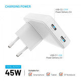 Fast Oplader Slim Traveller 2xUSB-C 45W