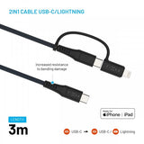 Fixed Kabel 2i1 USB-C/Lightning 60W 3m Sort