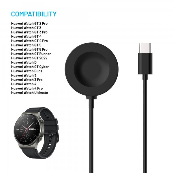 Fast Laddare Huawei Watch USB-C 1m Sort