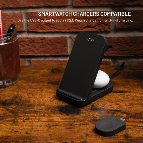 Fixed Trådløs Oplader Powerstation til Garmin 3-i-1 15W Sort