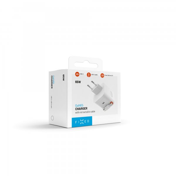 Fixed GaN65 Oplader med udtrækkeligt USB-C Kabel 65W