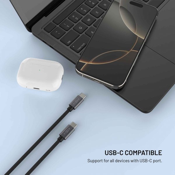 Fast USB-C kabel med Smartwatch-opladning 1.5m Sort