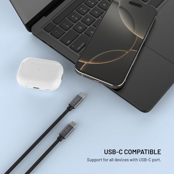 Fast USB-C kabel med Smartwatch-opladning 1.5m Sort