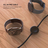 Fast USB-C kabel med Smartwatch-opladning 1.5m Sort