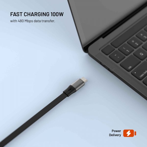Fixed Udtrækkeligt Kabel USB-C 100W 1m Sort