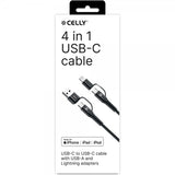 Celly Kabel 4 i 1 USB-C/USB-A/Lightning Kabel 60W 2m