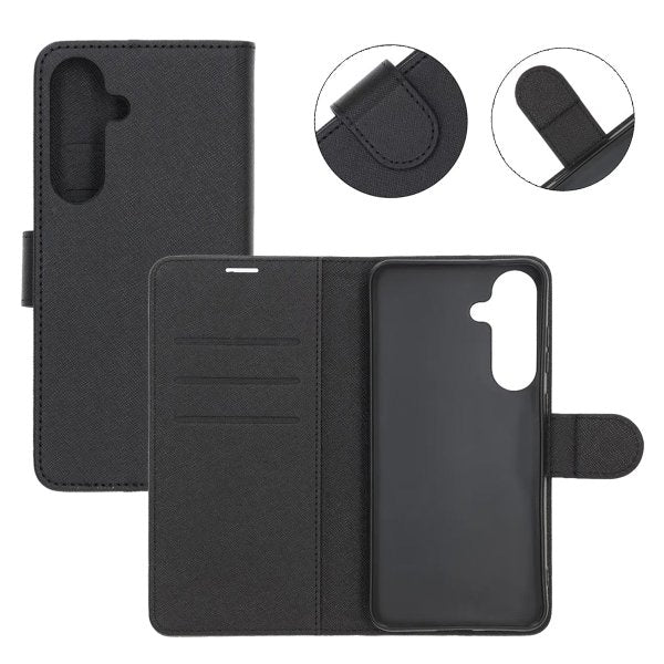 Samsung Galaxy S25 FE Cover med Kortlomme og Stativfunktion Sort