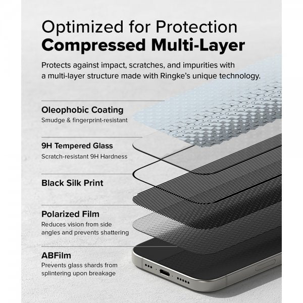 Ringke iPhone 16 Pro Skærmbeskyttelse Easy Slide Privacy 2-pak