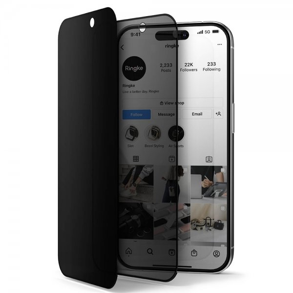 Ringke iPhone 15 Pro Max Skærmbeskytter Privacy Hærdet Glas Installationsramme