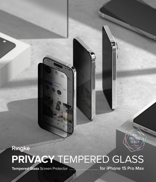 Ringke iPhone 15 Pro Max Skærmbeskytter Privacy Hærdet Glas Installationsramme