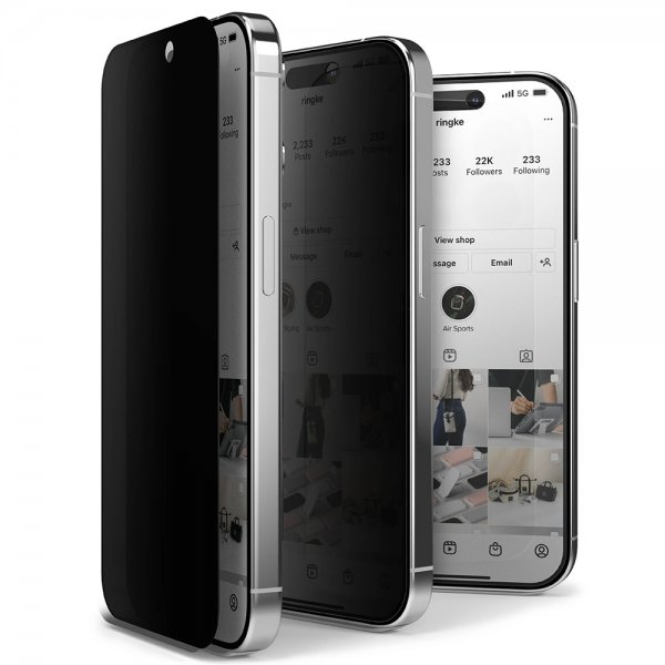 Ringke iPhone 15 Pro Skærmbeskyttelse Privacy Hærdet Glas Installationsjig