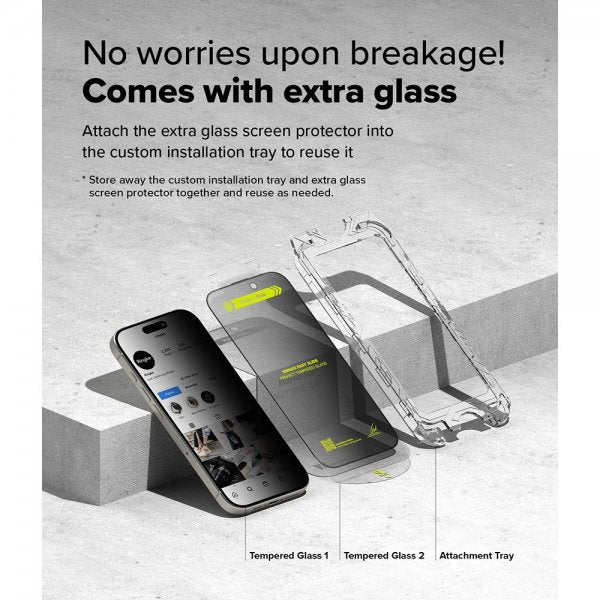 Ringke iPhone 16 Pro Max Skærmbeskyttelse Easy Slide Privacy 2-pak