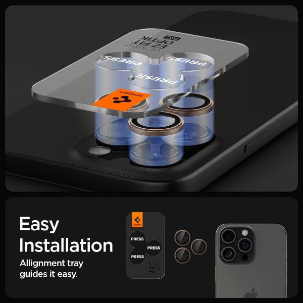 Spigen iPhone 16 Pro/Pro Max/17 Pro/Pro Max Kamerabeskyttelse GLAS.tR EZ Fit Optik Pro 2-pak Desert Titanium