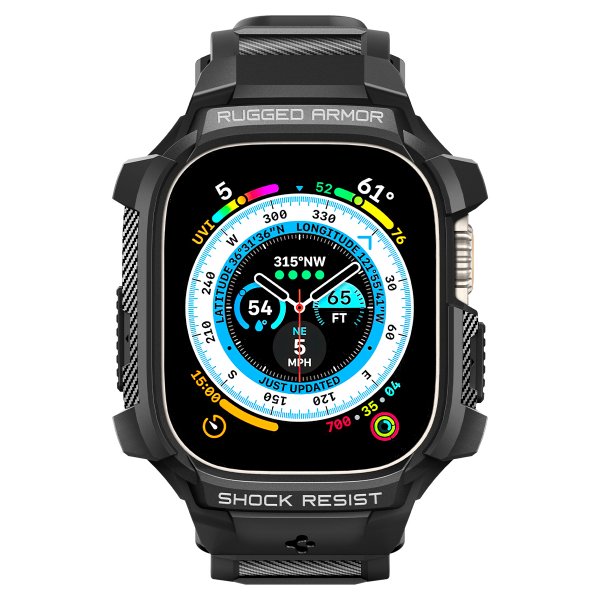 Spigen Apple Watch Ultra Etui og Rem Rugged Armor Pro Sort