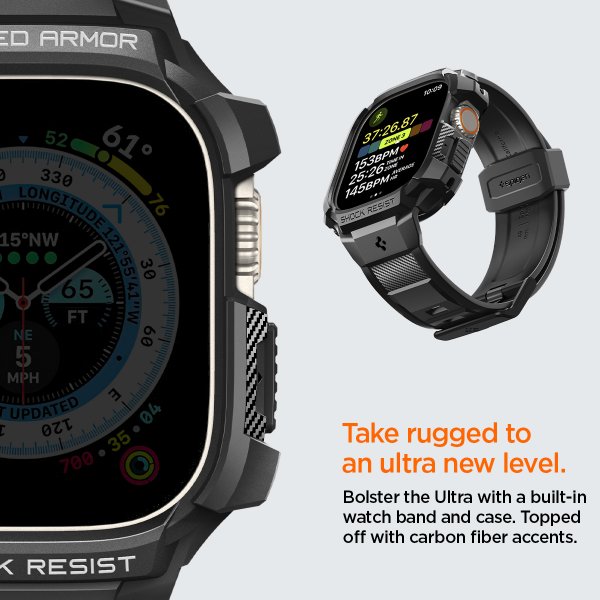 Spigen Apple Watch Ultra Etui og Rem Rugged Armor Pro Sort