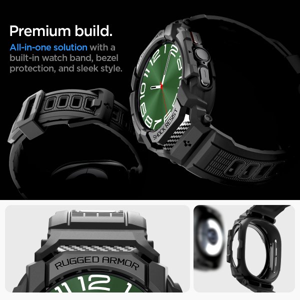 Spigen Samsung Galaxy Watch Ultra Armbånd og Etui Rugged Armor Pro Matte Black
