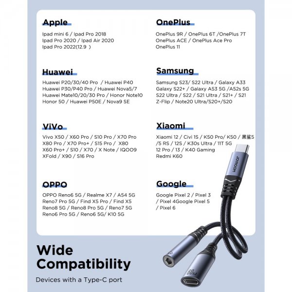 Joyroom Adapter 2-i-1 Audio Adapter USB-C til 3.5mm+USB-C