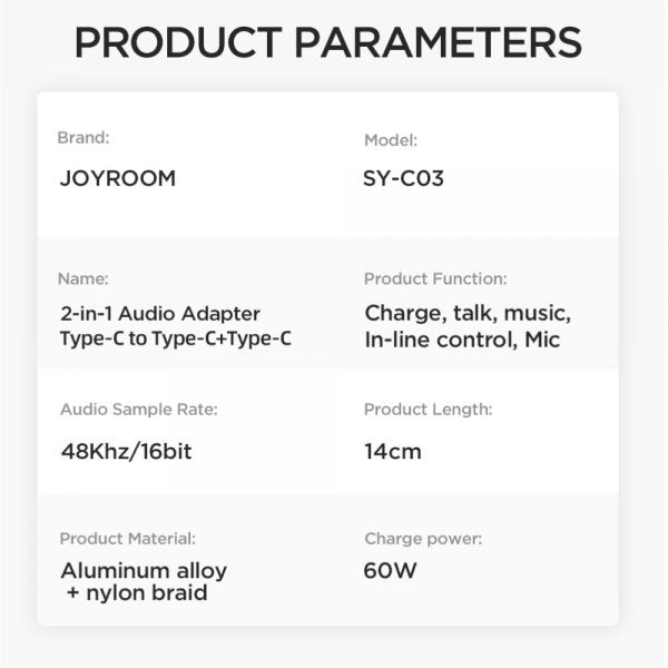 Joyroom Adapter 2-i-1 Audio Adapter USB-C til dobbelt USB-C