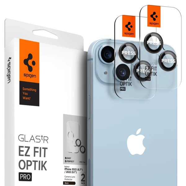 Spigen iPhone 14/15/iPhone 14/15 Plus Kamerabeskyttelse GLAS.tR EZ Fit Optik Pro 2-pak Sort