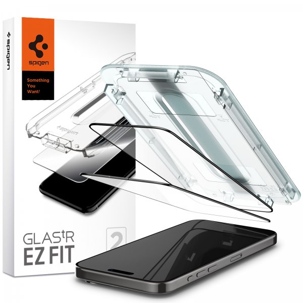 Spigen iPhone 15 Pro Skærmbeskyttelse GLAS.tR EZ Fit FC Sort 2-pak