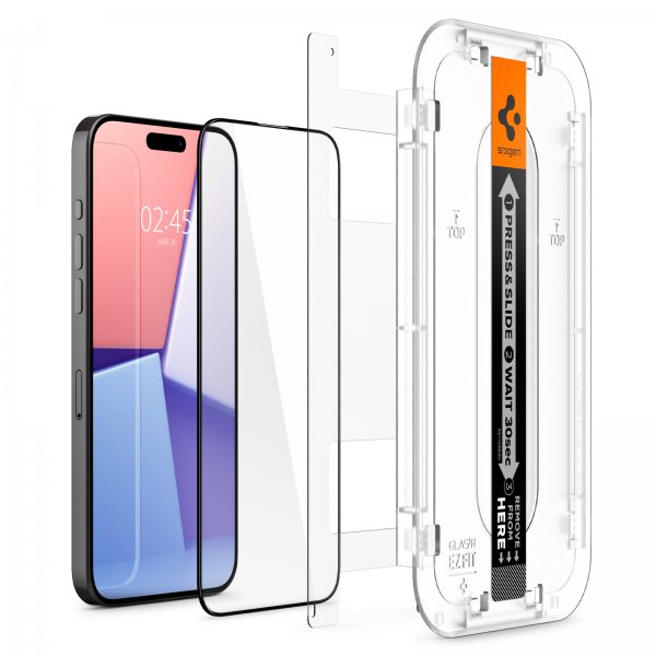 Spigen iPhone 15 Pro Skærmbeskyttelse GLAS.tR EZ Fit FC Sort 2-pak