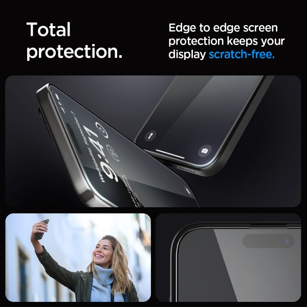 Spigen iPhone 15 Pro Skærmbeskyttelse GLAS.tR EZ Fit FC Sort 2-pak