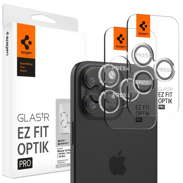 Spigen iPhone 14/15/16/17 Pro & Pro Max Kamerabeskyttelse GLAS.tR EZ Fit Optik Pro 2-pak Crystal Clear