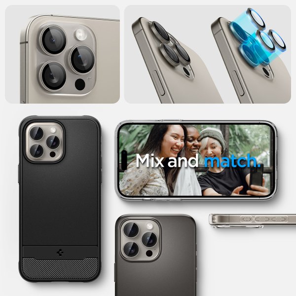 Spigen iPhone 15 Pro/iPhone 15 Pro Max Kamerabeskyttelse GLAS.tR EZ Fit Optik Pro 2-pak Natural Titanium