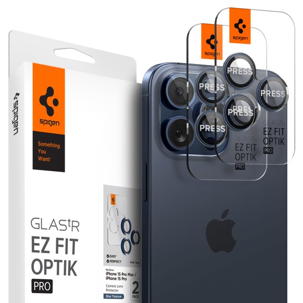 Spigen iPhone 15 Pro/iPhone 15 Pro Max Kamerabeskyttelse GLAS.tR EZ Fit Optik Pro 2-pak Blue Titanium