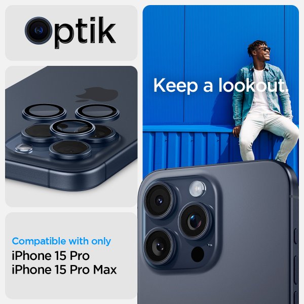 Spigen iPhone 15 Pro/iPhone 15 Pro Max Kamerabeskyttelse GLAS.tR EZ Fit Optik Pro 2-pak Blue Titanium