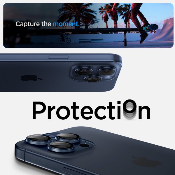 Spigen iPhone 15 Pro/iPhone 15 Pro Max Kamerabeskyttelse GLAS.tR EZ Fit Optik Pro 2-pak Blue Titanium