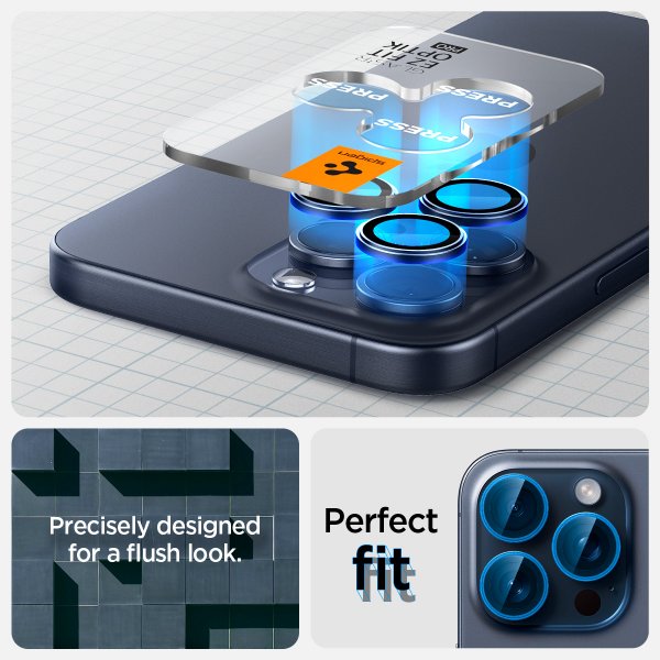 Spigen iPhone 15 Pro/iPhone 15 Pro Max Kamerabeskyttelse GLAS.tR EZ Fit Optik Pro 2-pak Blue Titanium