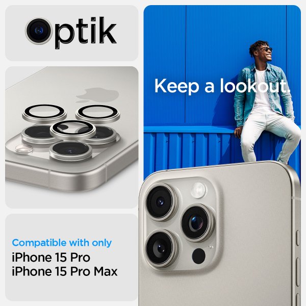 Spigen iPhone 15 Pro/iPhone 15 Pro Max Kamerabeskyttelse GLAS.tR EZ Fit Optik Pro 2-pak White Titanium