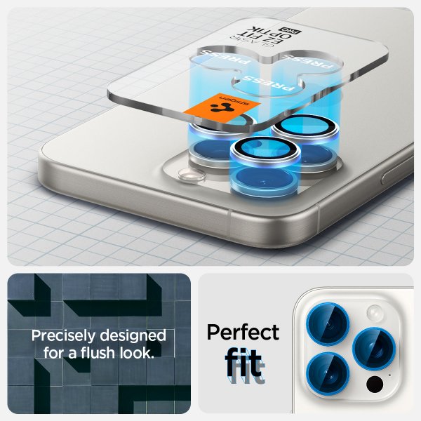 Spigen iPhone 15 Pro/iPhone 15 Pro Max Kamerabeskyttelse GLAS.tR EZ Fit Optik Pro 2-pak White Titanium