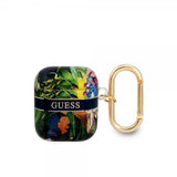Guess AirPods 1/2 Cover Flower Print & Gold Hook Blå