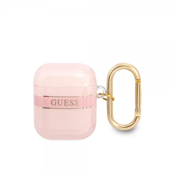 Guess AirPods 1/2 Cover Printed Stripe & Gold Hook Rosa