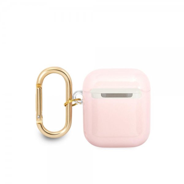 Guess AirPods 1/2 Cover Printed Stripe & Gold Hook Rosa