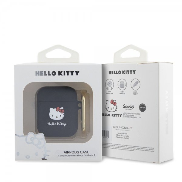 Hello Kitty AirPods 1/2 Cover Flydende Silikone Sort