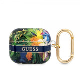 Guess AirPods 3 Etui Blomsterprint & Guldkrog Blå