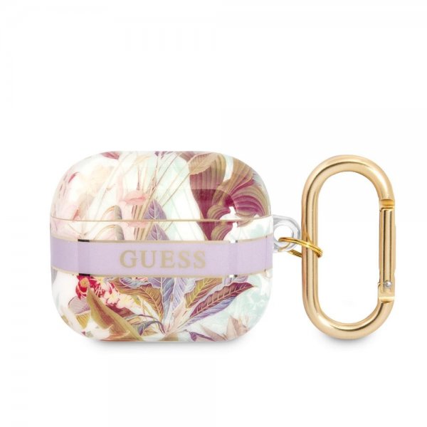 Guess AirPods 3 Etui Blomsterprint & Guldkrog Lilla