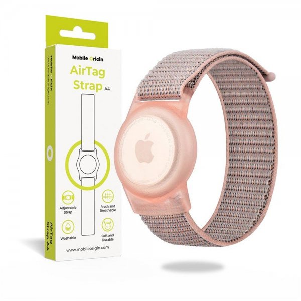 Mobile Origin AirTag Armbånd Nylon Rosa
