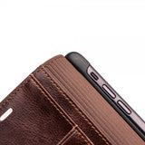 Qialino iPhone Xs Max Etui Ægte Læder Kreditkortlomme Brun