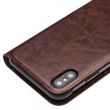 Qialino iPhone Xs Max Etui Ægte Læder Kreditkortlomme Brun
