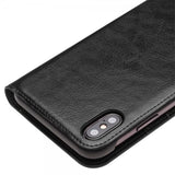 Qialino iPhone Xs Max Etui Ægte Læder Kortlomme Sort