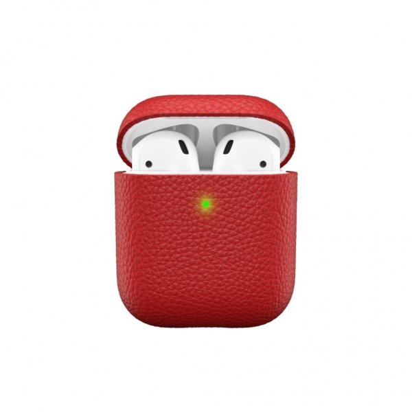KeyBudz AirPods (1/2) Cover PodSkinz Ægte Læder Rød
