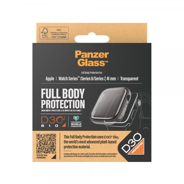 PanzerGlass Apple Watch 41 mm skal med skærmbeskyttelse Fuld Kropsbeskyttelse D3O Transparent